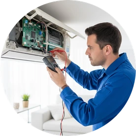 فني يقوم بفحص وصيانة مكيفات وتشخيص العطل